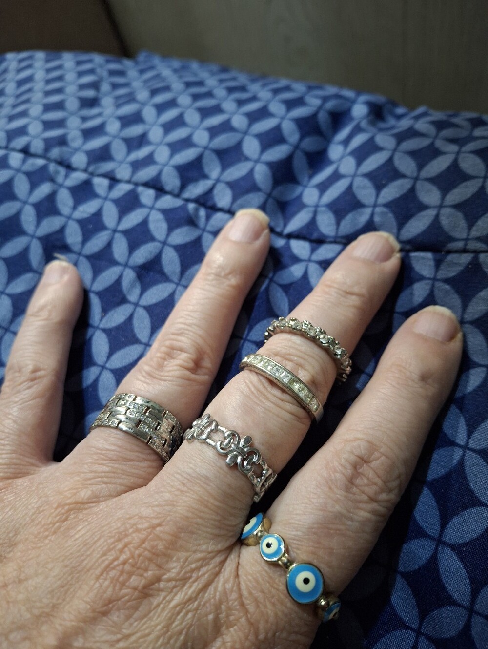 Sterling Silver Multi-Band and Evil Eye Ring Set - Blue and Silver